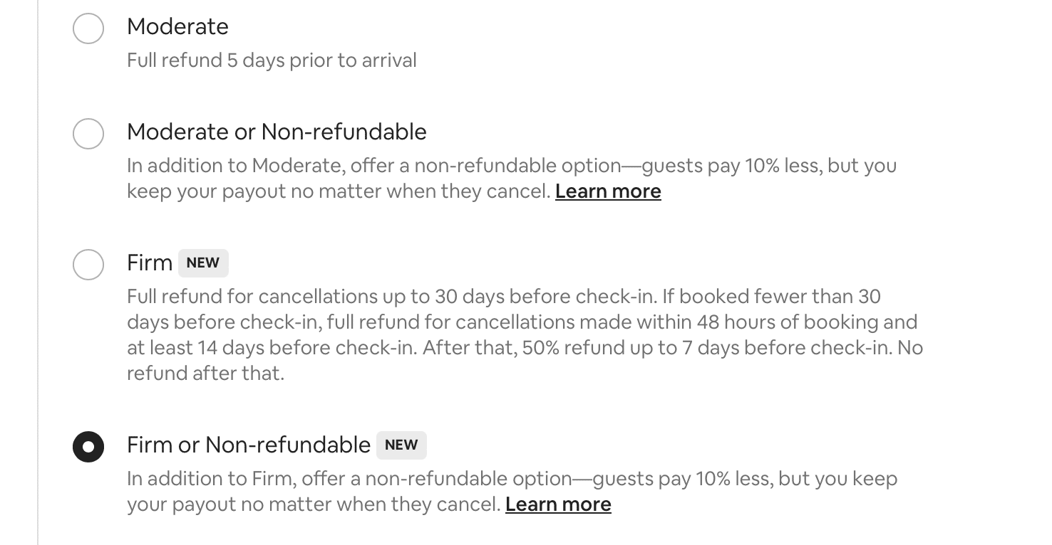 Airbnb cancelation policies