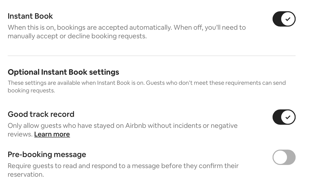 Instant book on Airbnb